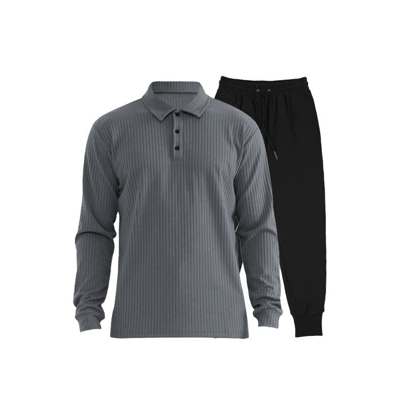 Men's long sleeve sports polo set and chic jogger pants