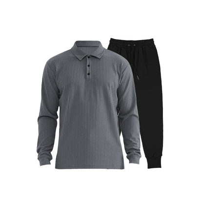 Men's long sleeve sports polo set and chic jogger pants