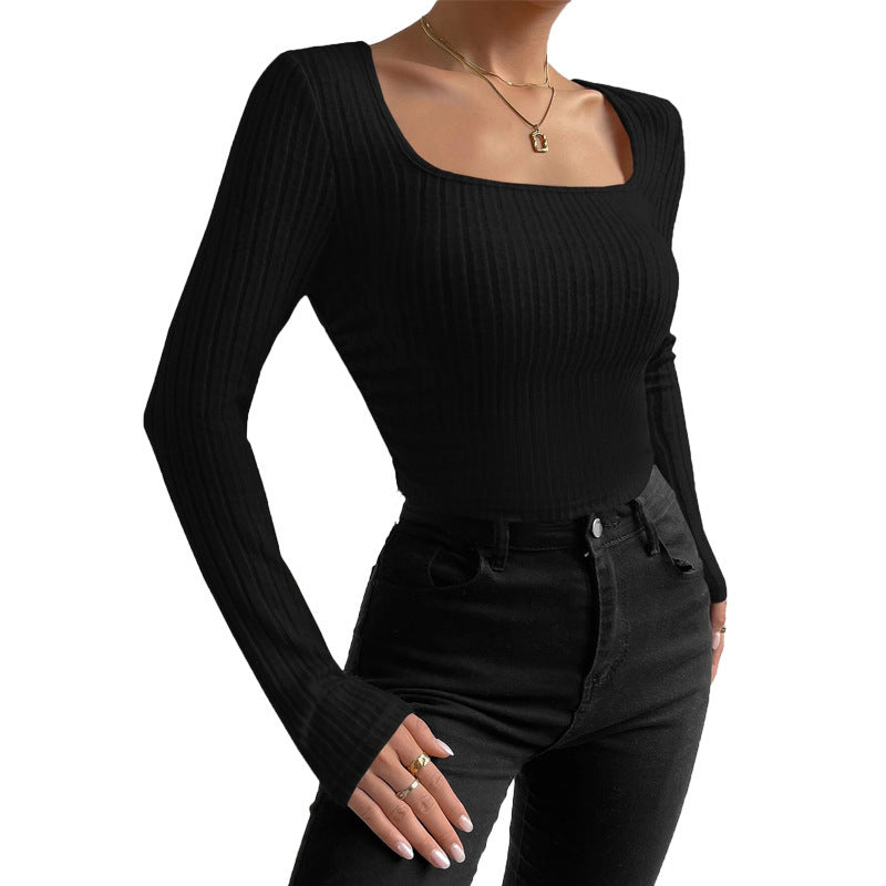 Dames Haut à manches longues avec design côtelé et décolleté rectangulaire Chic und Stil