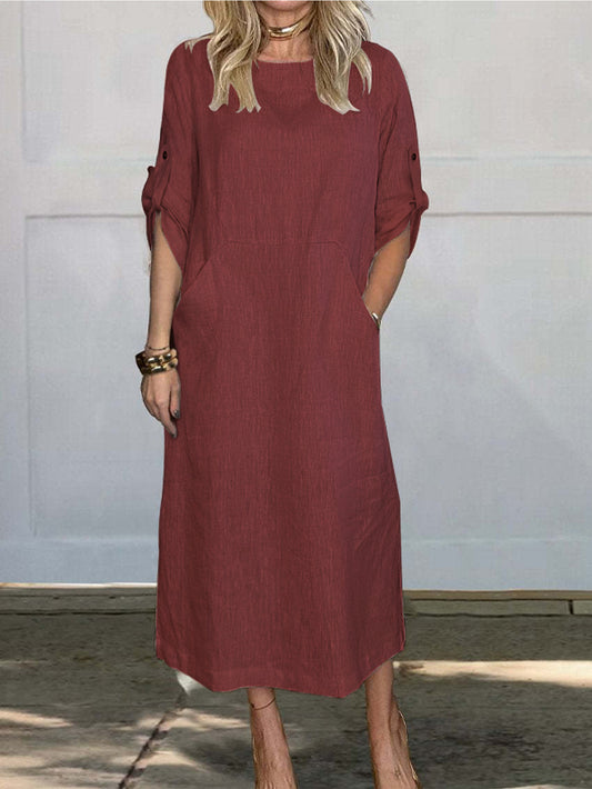 Robe midi aérienne pour femmes avec poches pratiques et manches retroussables Chic und Stil