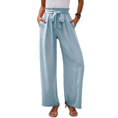 Wide palazzo pants for women with elastic waist and tie belt Chic und Stil