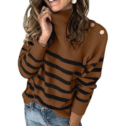 Pull femme à col haut avec motif rayé et boutons décoratifs Chic und Stil