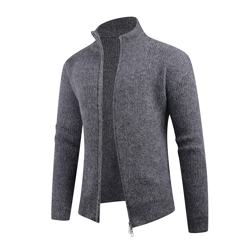 Knitted pullover for men with modern zipper and textured fabric Chic and Style