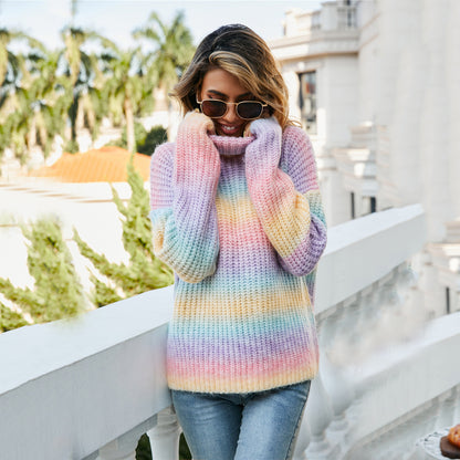 Knitted pullover for women with high collar and gradient Chic and Style