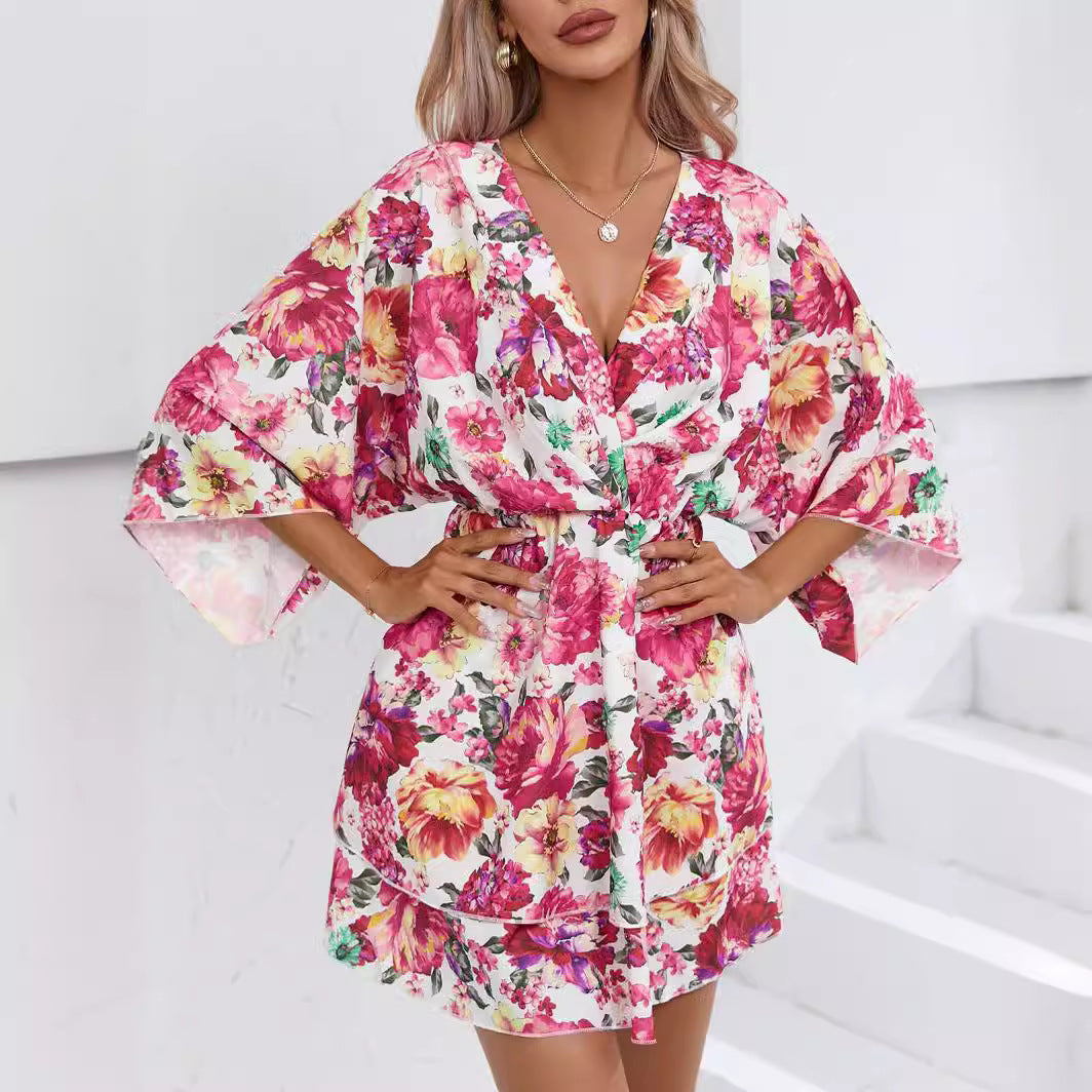 Robe chemise décontractée pour femme avec décolleté en V profond et manches amples Chic und Stil