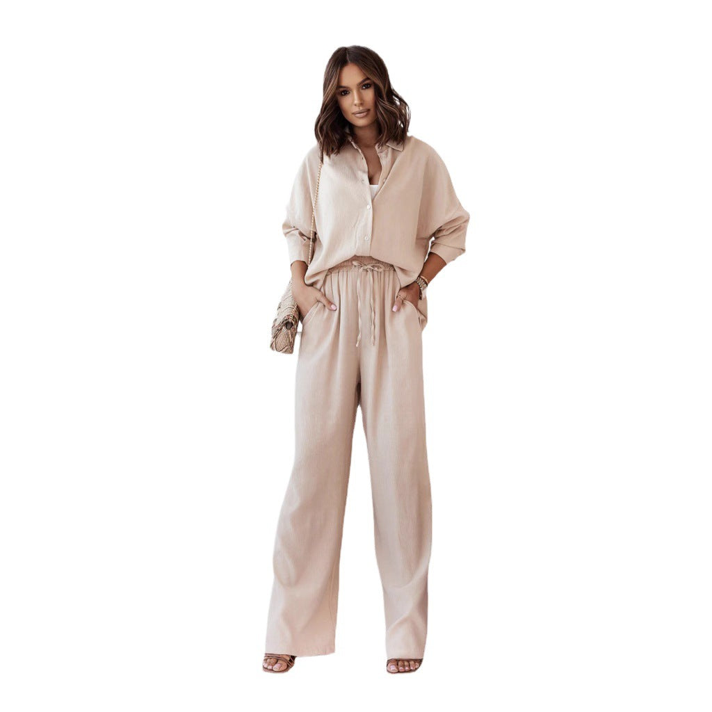 Women Two-Piece Casual Set with a Relaxed Cut Top and Loose Pants Chic und Stil