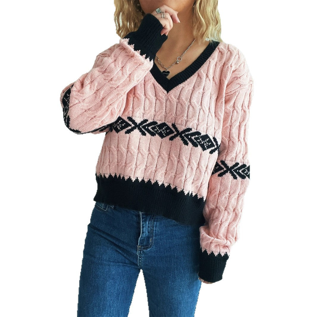 Pull en tricot décontracté pour femmes avec un motif de tresses moderne et des accents contrastants Chic und Stil