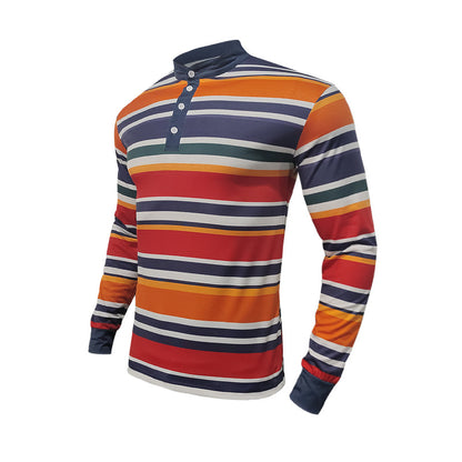 Homme T-shirt Henley à manches longues avec motif en fines rayures et col moderne Chic und Stil