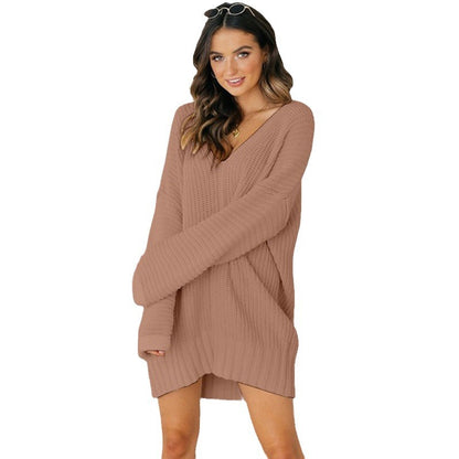 Robe pull en grosse maille pour femme avec décolleté en V et coupe décontractée Chic und Stil