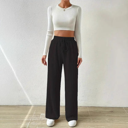 Loose knit pants for women with elastic waistband and trendy longitudinal structure Chic und Stil