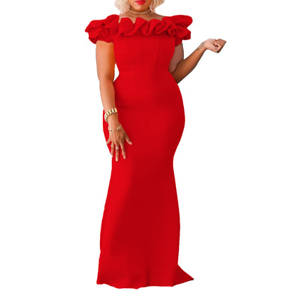 Robe de soirée ajustée pour femmes avec col voluminueux en flounces Chic und Stil
