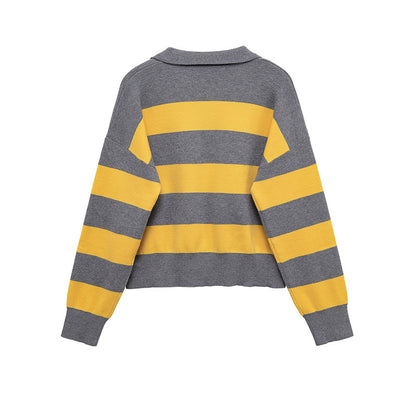 Pull en tricot décontracté pour femmes avec des rayures stylisées et un col polo Chic und Stil