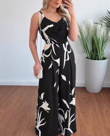 Dames Combinaison à Imprimé Floral à Jambes Larges Chic und Stil