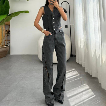 Dames jeans décontractées avec des détails découpés créatifs Chic und Stil