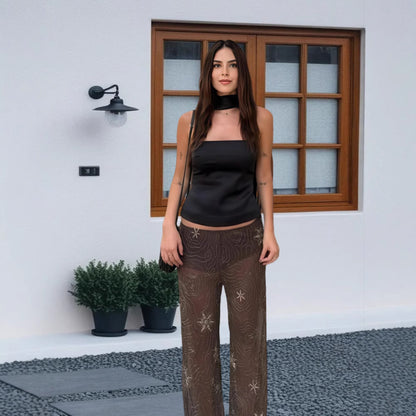 Dames Élégant Top avec détails innovants en brillance et broderie Chic und Stil