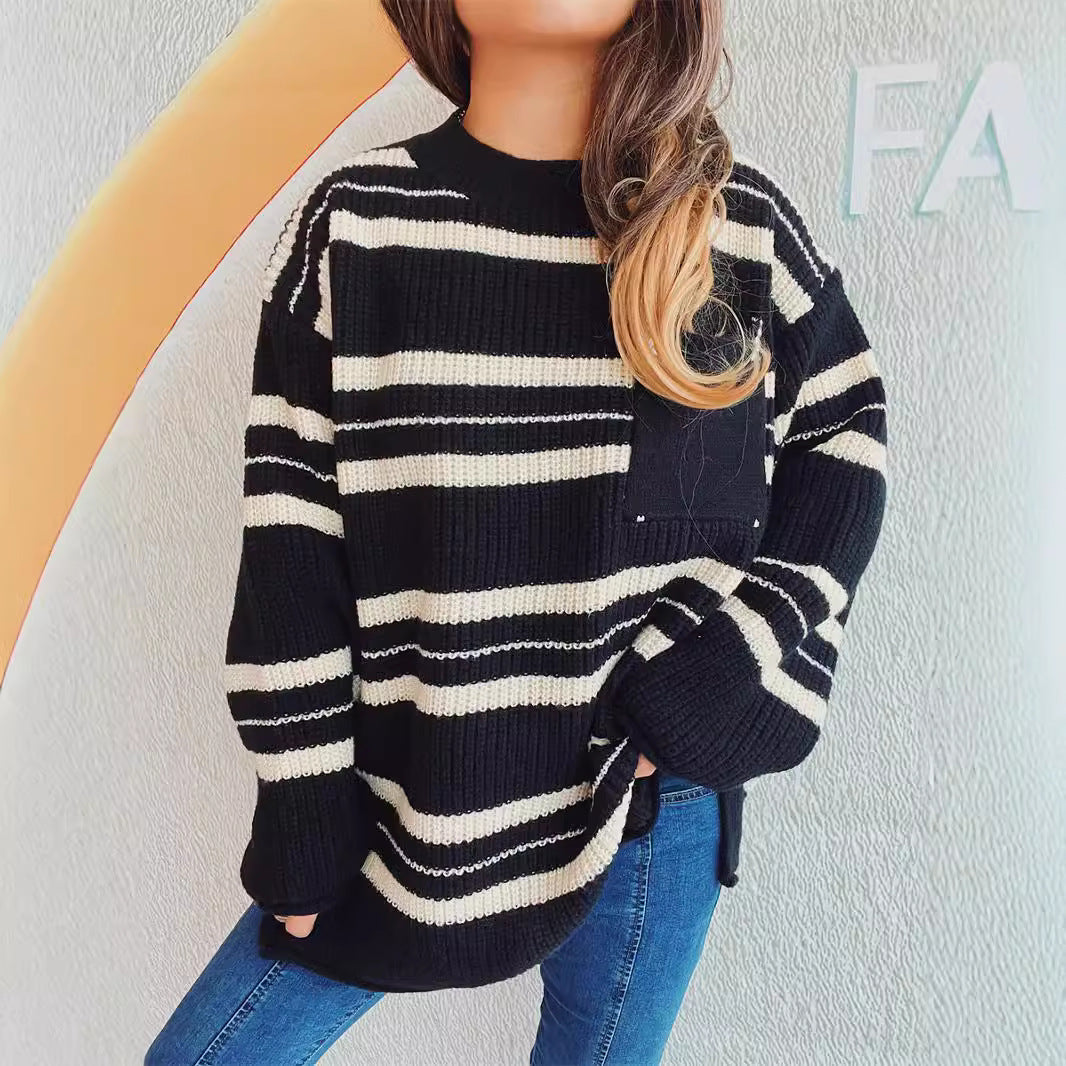 Pull en tricot décontracté pour femmes avec un motif rayé moderne Chic und Stil