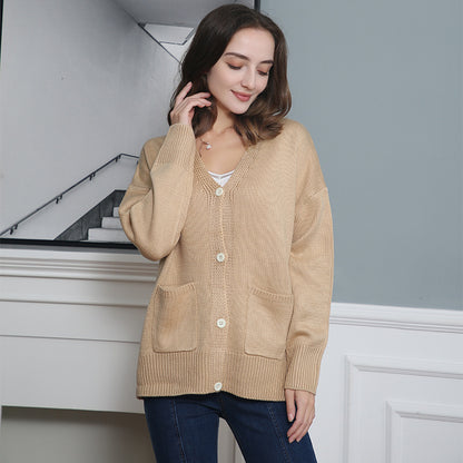 Dames Gros Tricot Cardigan avec poches pratiques et décolleté en V Chic und Stil