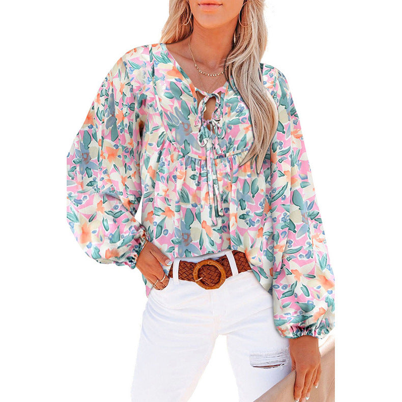 Blouse Femme Décontractée avec Imprimé Floral et Manches Volants Chic und Stil