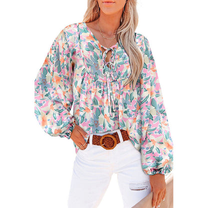 Blouse Femme Décontractée avec Imprimé Floral et Manches Volants Chic und Stil