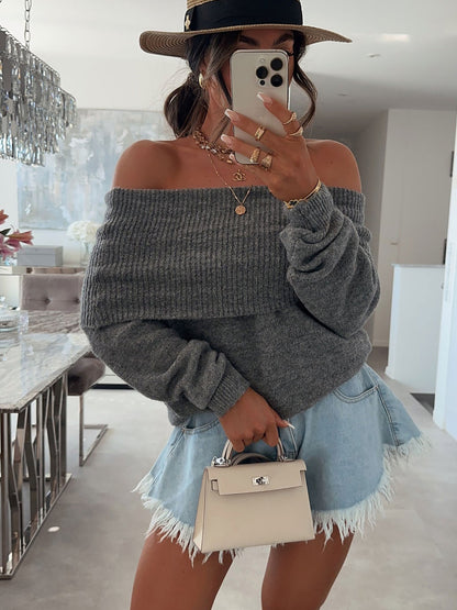 Pull-over décontracté pour femmes à épaules dénudées avec structure côtelée Chic und Stil