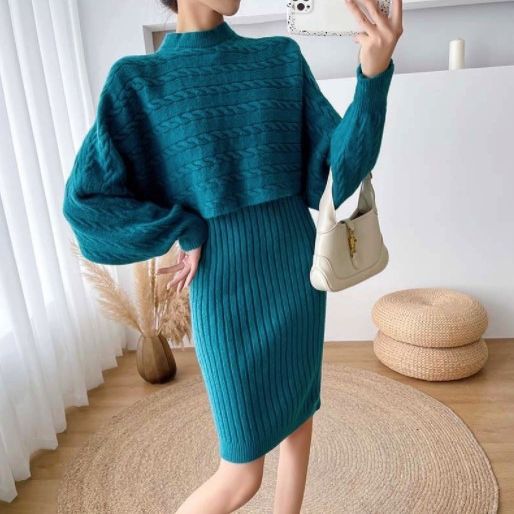 Robe en tricot à tresses pour femmes avec partie pull courte Chic und Stil
