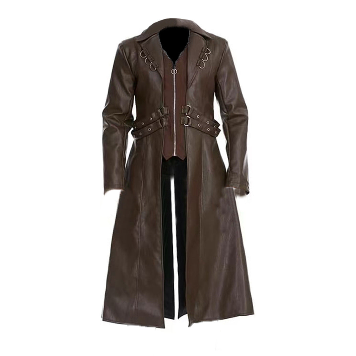Dames élégante long blouson en cuir avec doublure intérieure rembourrée Chic und Stil