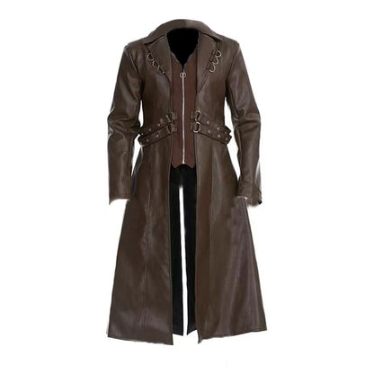 Dames élégante long blouson en cuir avec doublure intérieure rembourrée Chic und Stil