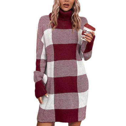 Robe en tricot pour femmes avec col haut et motif à carreaux Chic und Stil