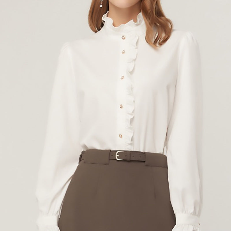 Blouse à boutons à col haut froncé pour femmes Chic und Stil