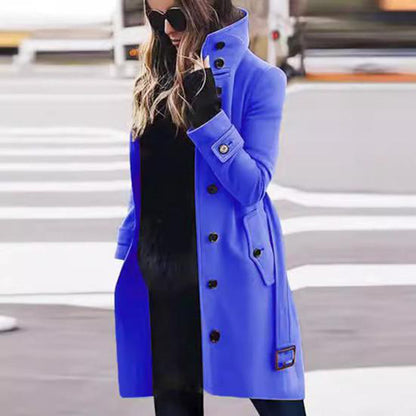 Ladies Elegant high collar coat with practical pockets Chic and Style