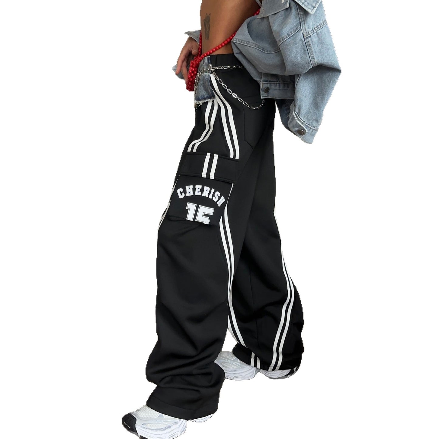 Casual cargo pants for women with side pockets and contrasting stripes Chic and Style