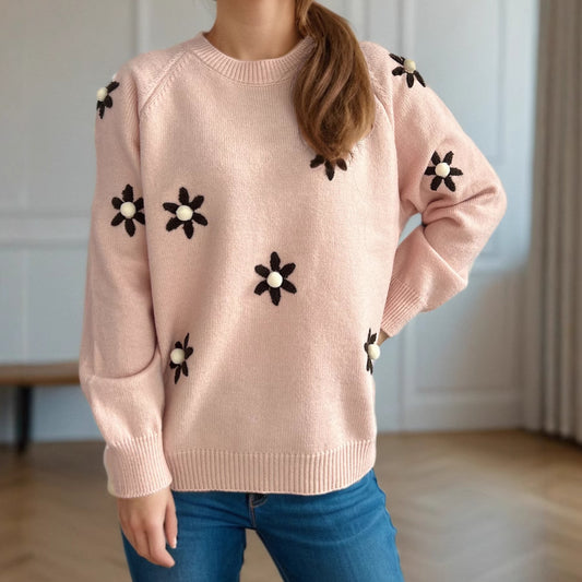 Pull en tricot pour femmes avec des appliqués floraux et une coupe décontractée Chic und Stil