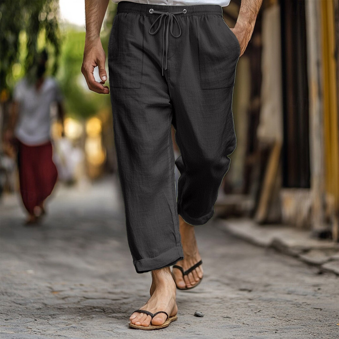 Casual and lightweight linen pants for men with elastic waist and practical side pockets Chic and Style