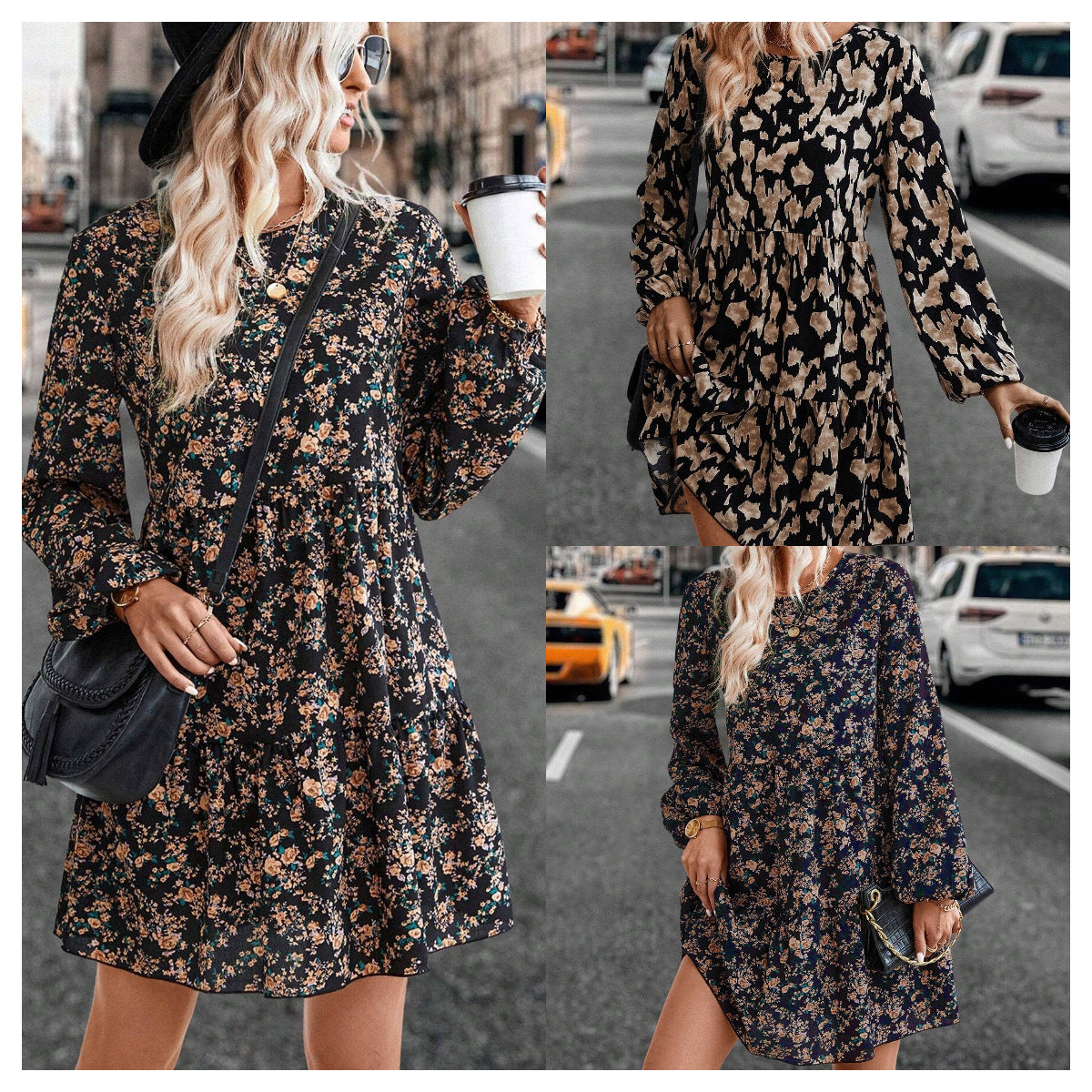 Robe de loisirs pour dames avec des manches volumineuses et des accents floraux ludiques Chic und Stil