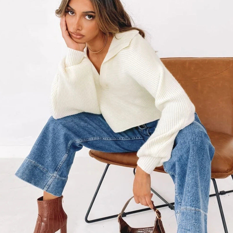 Pull en tricot oversize pour femmes avec décolleté en V et coupe ample Chic und Stil