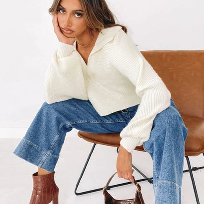 Pull en tricot oversize pour femmes avec décolleté en V et coupe ample Chic und Stil