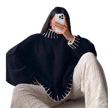 Pull en tricot épais décontracté pour femmes avec des manches volumineuses et un col montant Chic und Stil