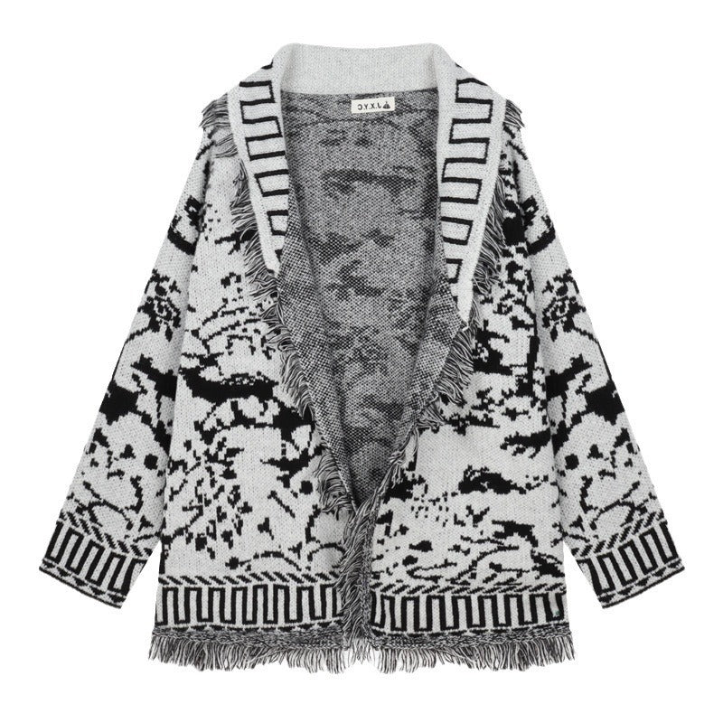 Dames fringed cardigan avec motif graphique et parties avant ouvertes Chic und Stil
