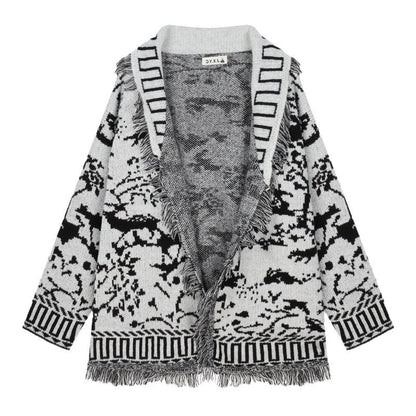 Dames fringed cardigan avec motif graphique et parties avant ouvertes Chic und Stil