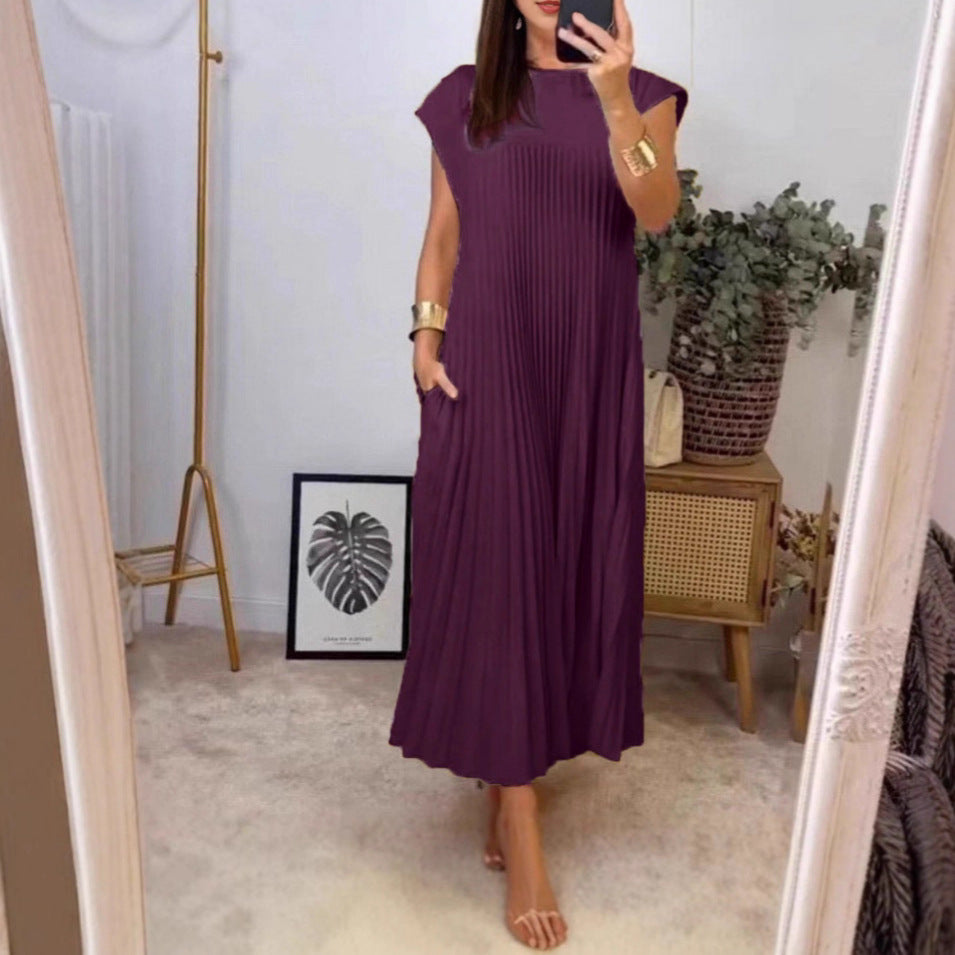 Robe maxi pour femmes avec des détails plissés et des poches latérales Style et élégance