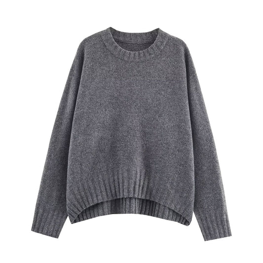 Pull-over rond décontracté pour femmes avec surface texturée et épaules tombantes Chic und Stil