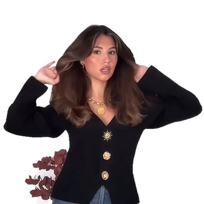 Dames Élégant Blazer-Haut avec détails de boutons décoratifs Chic und Stil