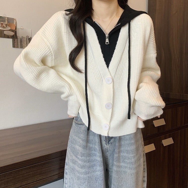 Cardigan tricot décontracté pour femmes avec détail de capuche et fermeture à boutons Chic und Stil