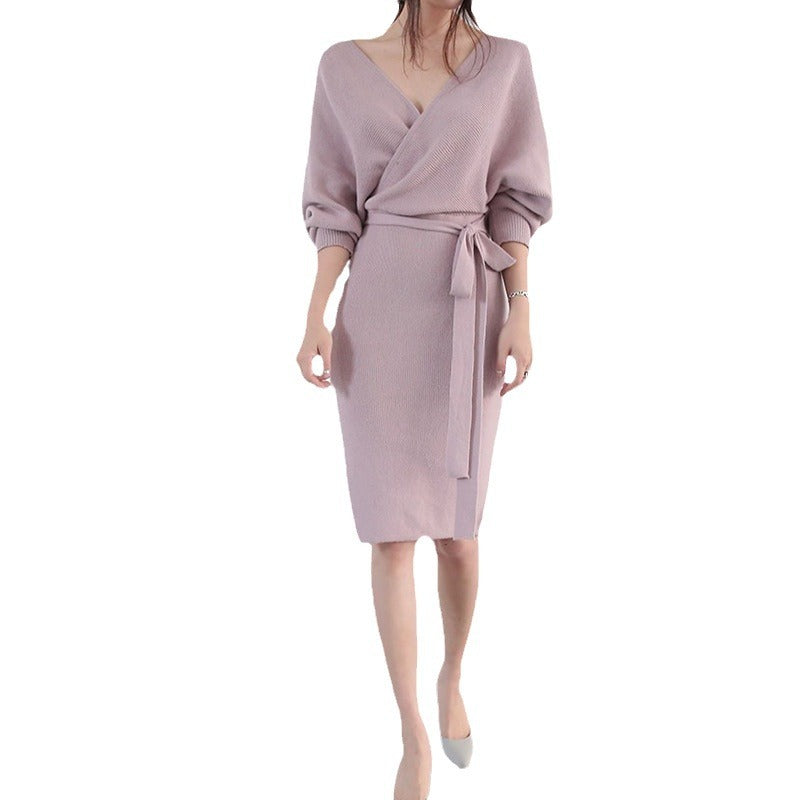 Robe en tricot pour femmes avec effet drapé et ceinture à boutons Chic und Stil