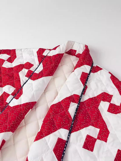 Ladies quilted coat with modern graphic design and spacious pockets Chic and Style