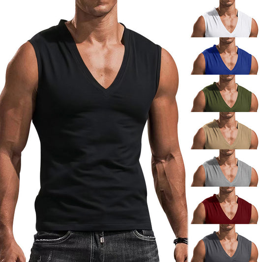 T-shirt de fitness sans manches pour hommes avec col en V en matériau respirant Chic und Stil