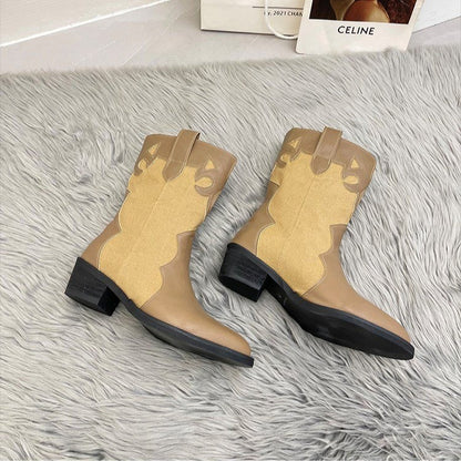 Bottes western pour femmes avec des détails découpés à la mode et un talon bloc robuste Chic und Stil