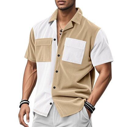Chemise à manches courtes pour hommes avec un design de bloc de couleurs créatif et des poches pratiques Chic und Stil