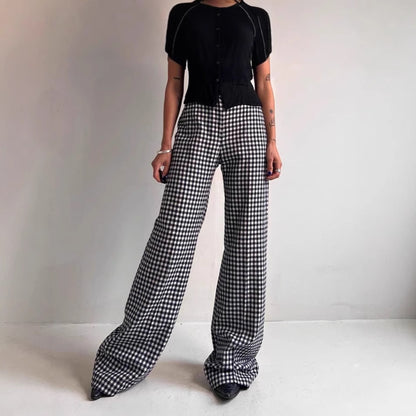 Women Comfortable Tube Pants with Checkered Pattern and Elastic Waist Chic and Style