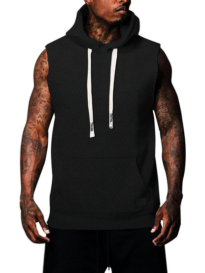 T-shirt à capuche sans manches pour hommes avec design texturé et poche kangourou pratique Chic und Stil